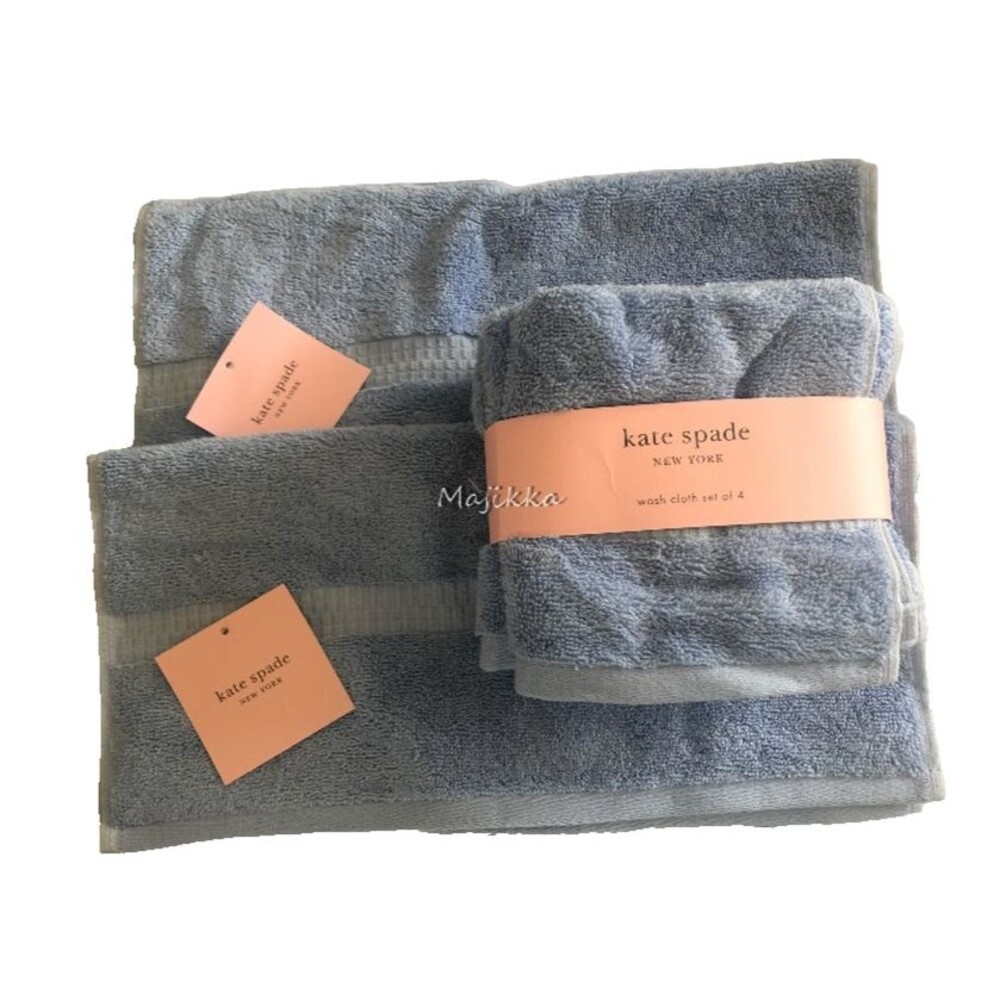 Kate Spade 2 Hand Towels 4 Washcloths Facecloths Light Blue Bathroom Dorm